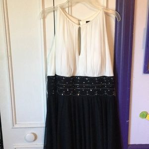 Black and white halter neck dress